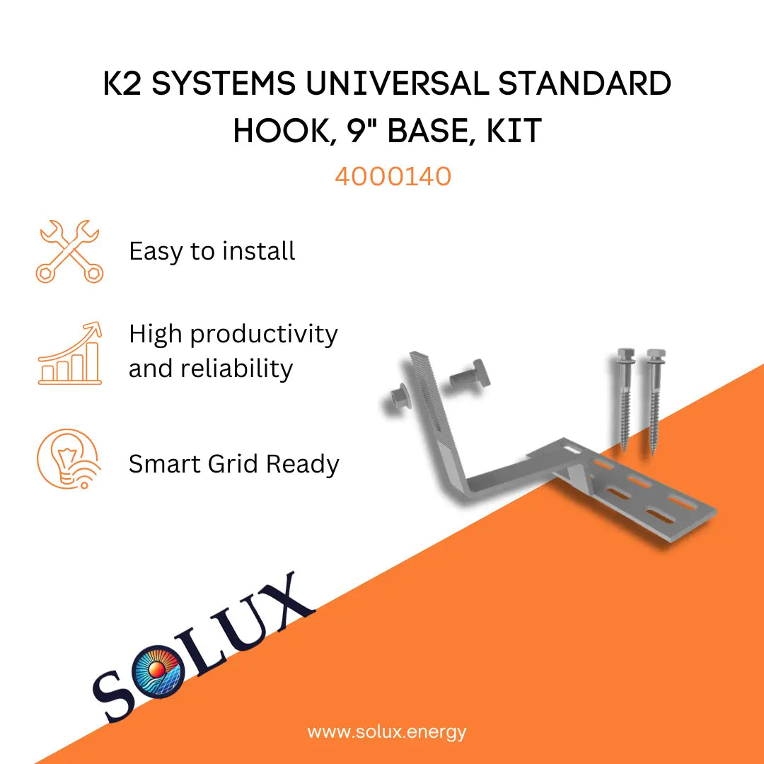 This is an image of Universal Hook Standard, 9" Base, Kit | K2 Systems
